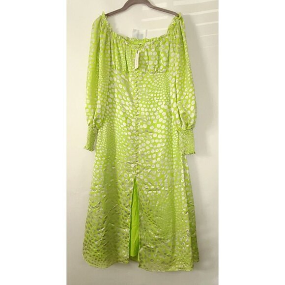 Anthropologie x Exquise Meryl Midi Dress Balloon Slv Sz S Lime Green NWT $218 - Picture 2 of 14
